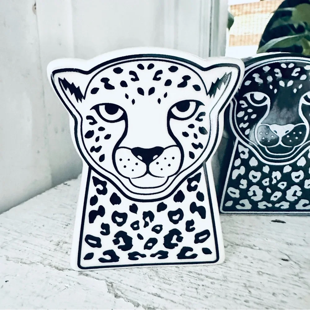 Ceramic Leopard Salt & Pepper Shakers Jaguar Cheetah NEW Jungle Bohemian B&W